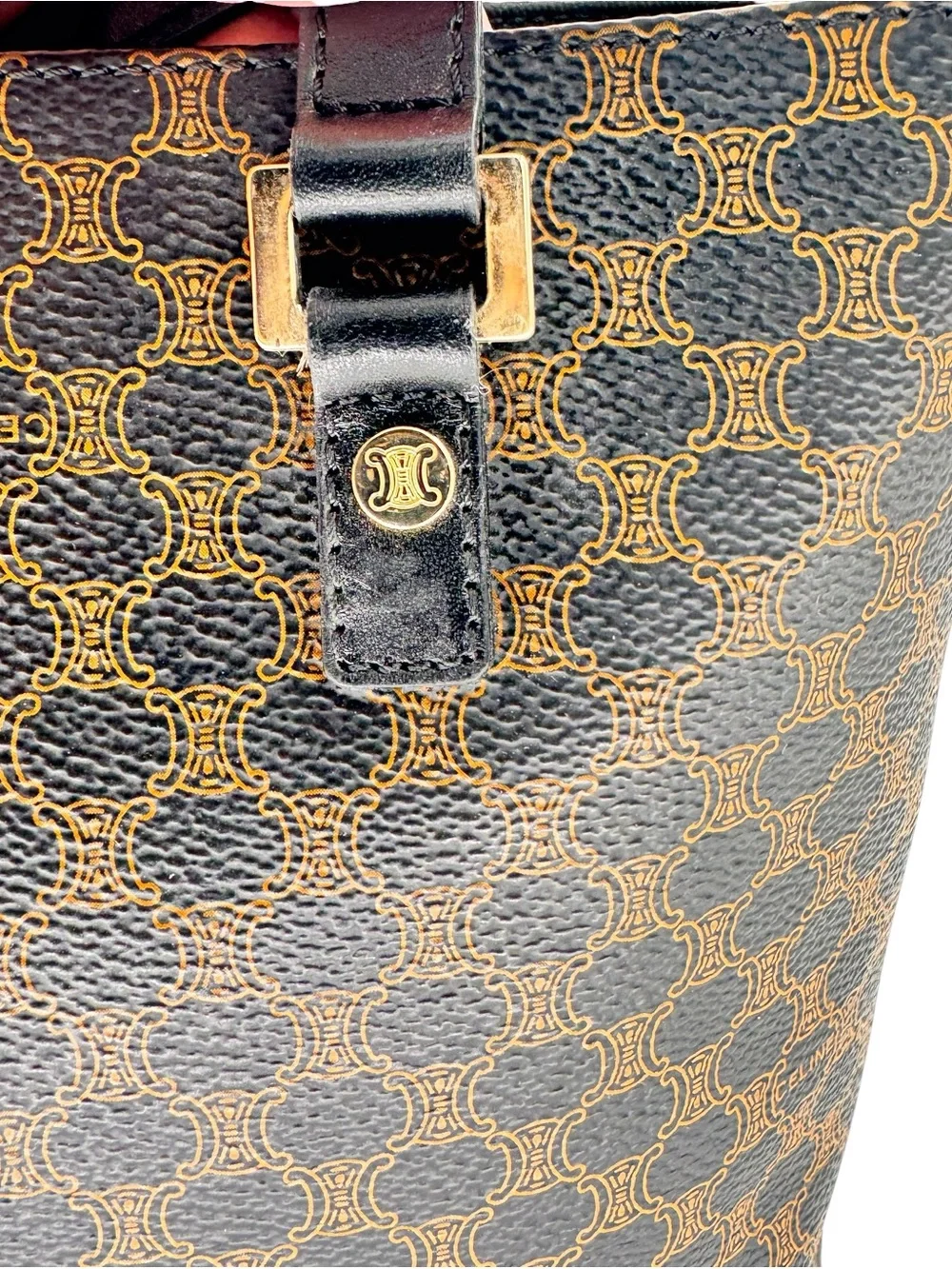 Celine Vintage Black Macadam Triomphe GHW monogram tote classic bag
